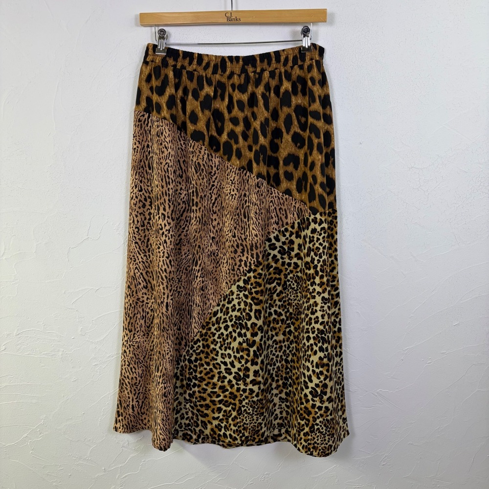 Y2K GiGio Leopard Print Maxi Skirt Women XL Animal Print Boho Chic Patchwork
